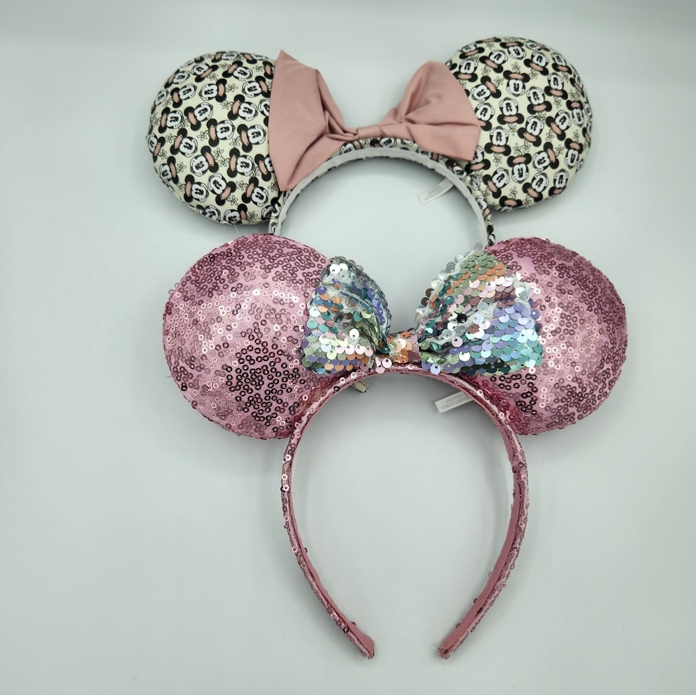 Exclusive Aldi Minnie Mouse Headband‎ & Ears 2024 Pink Bow Sequins